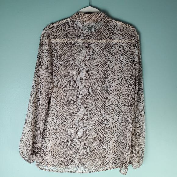 Chicos Womens Sheer Snake Animal Print Fringe Button Up Blouse Size 1 Medium - Picture 2 of 5